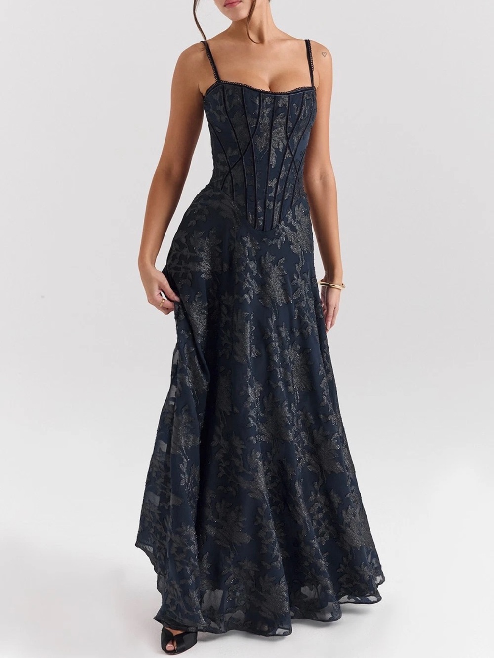House of CB Esme midnight blue lurex Corset maxi dress